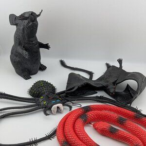 Vintage Creepy Rubber Animal Toy Lot (4 pcs) – Mouse, Bat, Spider & Snake